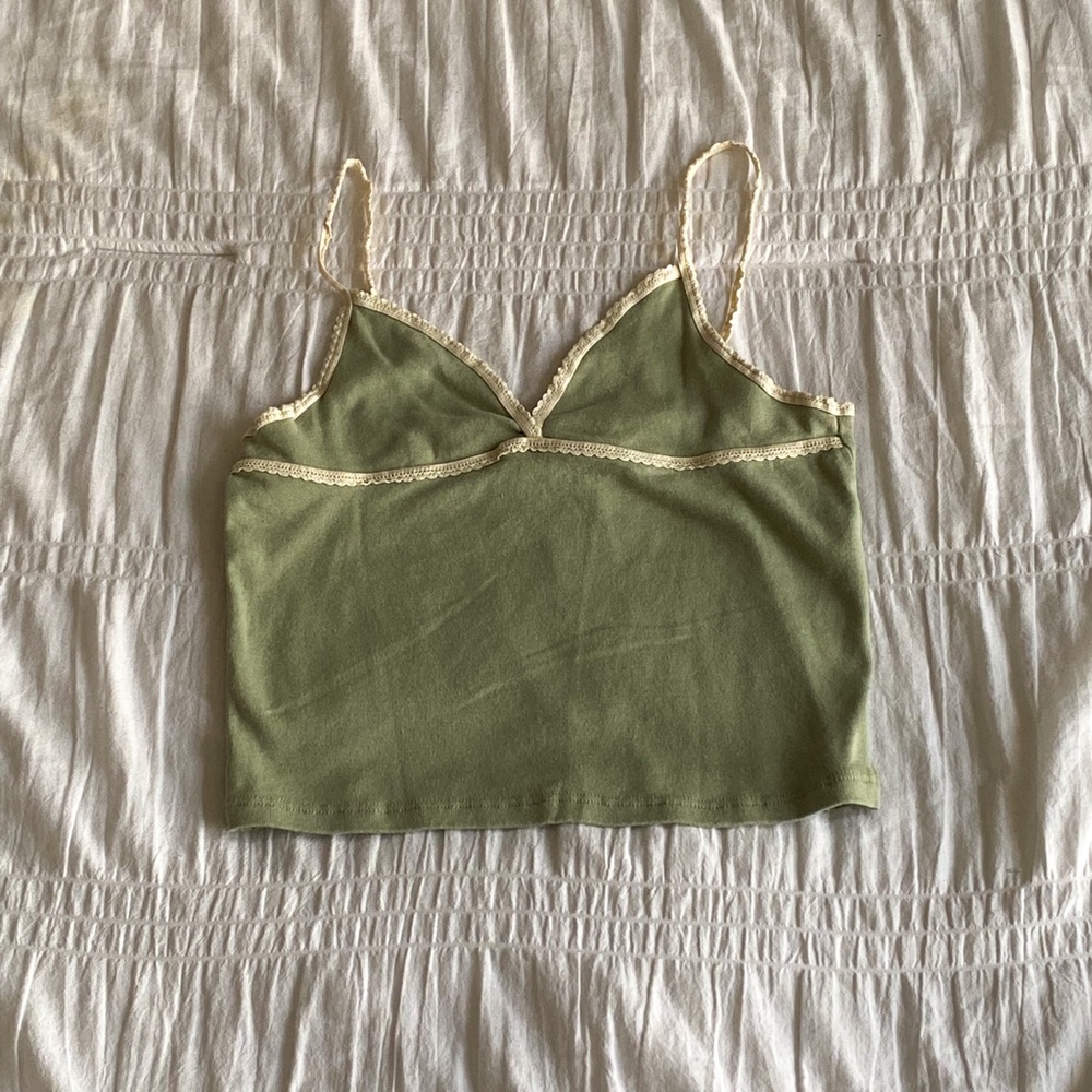 JOHN GALT Green Lace Cropped Tank Top One Size